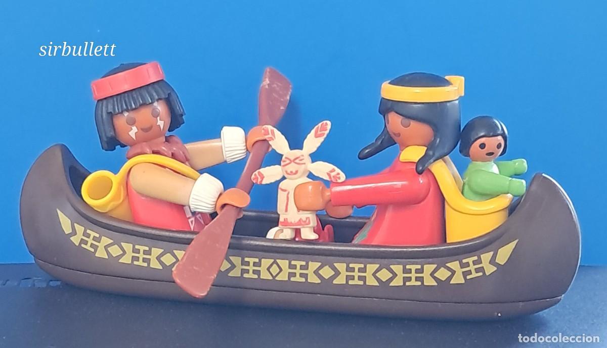 Playmobil: Lote Playmobil Oeste - Familia India en Canoa con Beb&eacute; Vintage. Compatible 3733 y similares