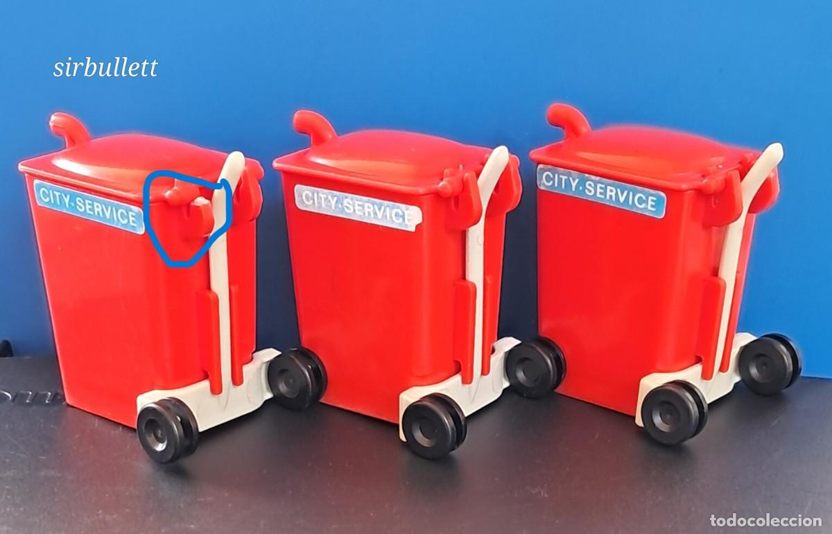 Playmobil: Lote 3 Contenedores de Basura Playmobil City Service con ruedas. Vintage cl&aacute;sico. L3