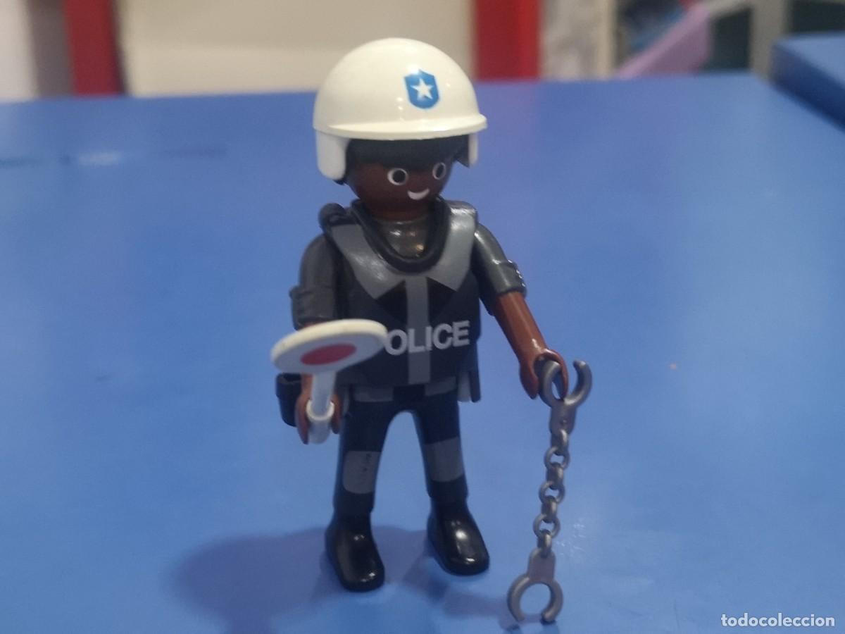 Playmobil: Playmobil policia negro tr&aacute;fico esposas casco Pow