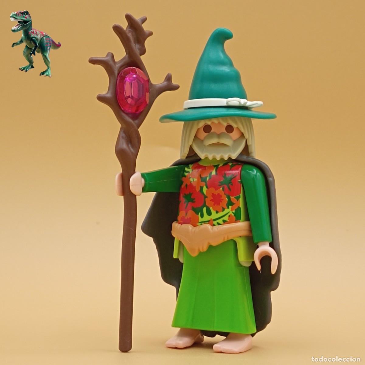 Playmobil: Playmobil figura druida mago verde brujo hechicero Merlin Gandalf baston medieval