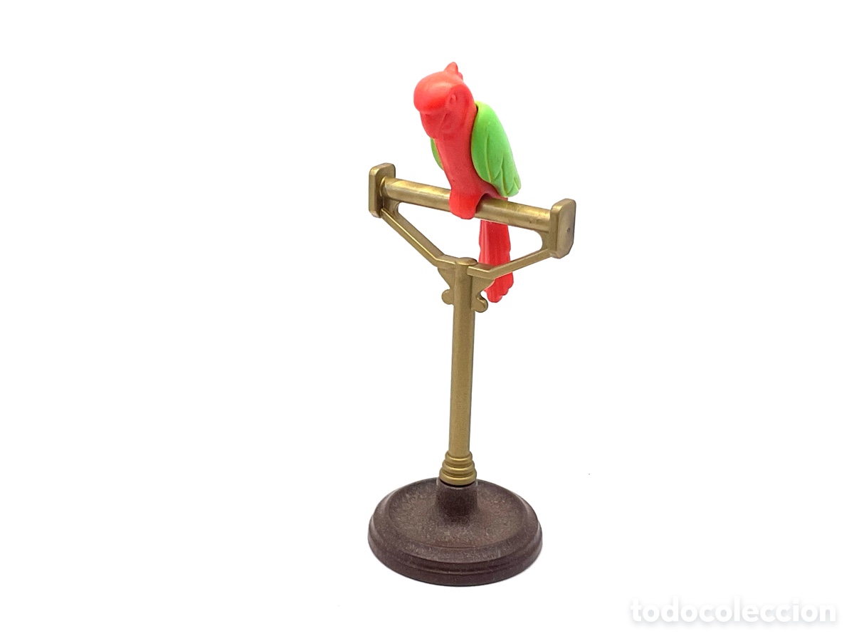 Playmobil: ANIMALES PLAYMOBIL. LORO COLOR ROJO Y VERDE CON SOPORTE DORADO.