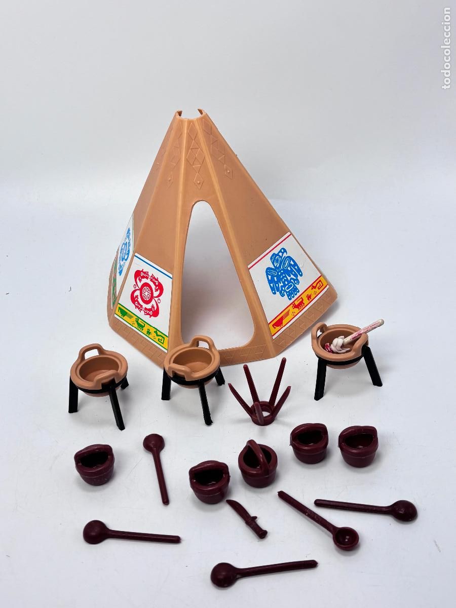 Playmobil: Playmobil tienda tipi cubo base tr&iacute;pode utensilios poblado indio