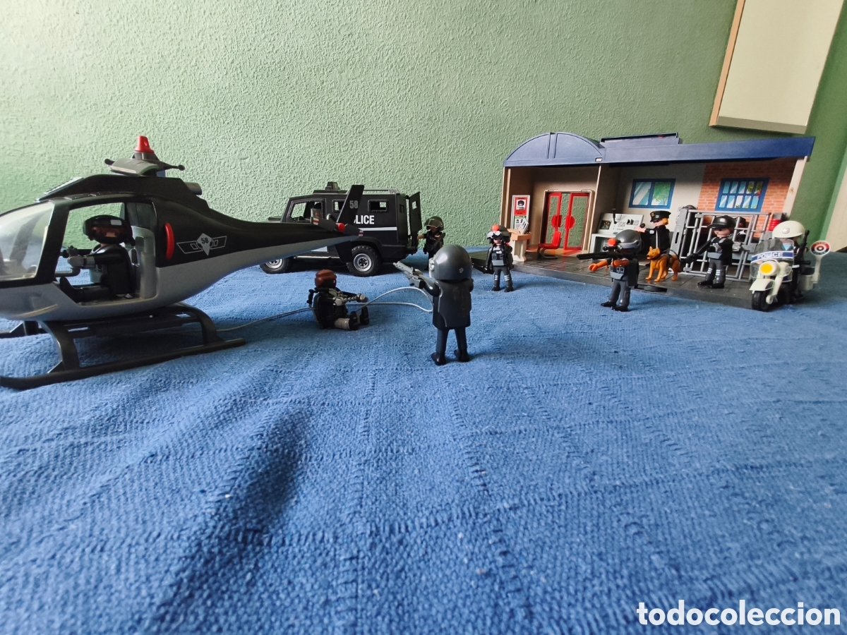 Playmobil: Playmobil Comisaria+Helic&oacute;ptero+Furgon+muchos Policias