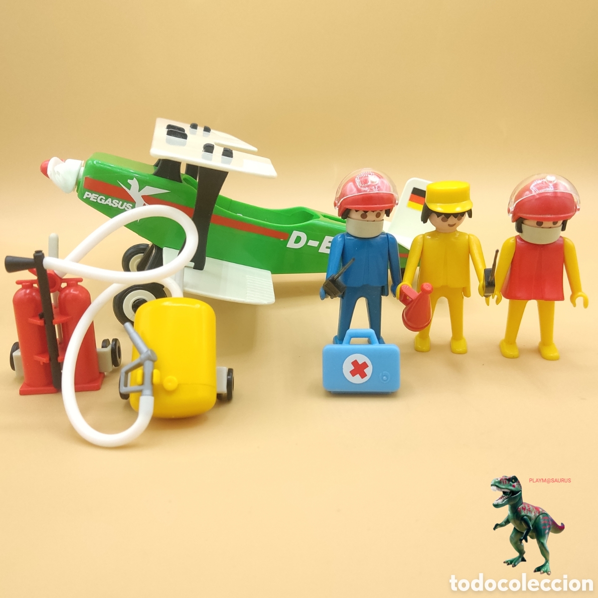 Playmobil: Playmobil 3246 antiguo avion biplano - completo - aerodromo - diorama aeropuerto - piloto