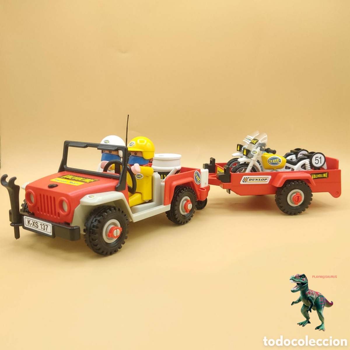 Playmobil: Playmobil 3478 antiguo vehiculo jeep con remolque motos motocross a&ntilde;o 1.984 4x4 motoristas