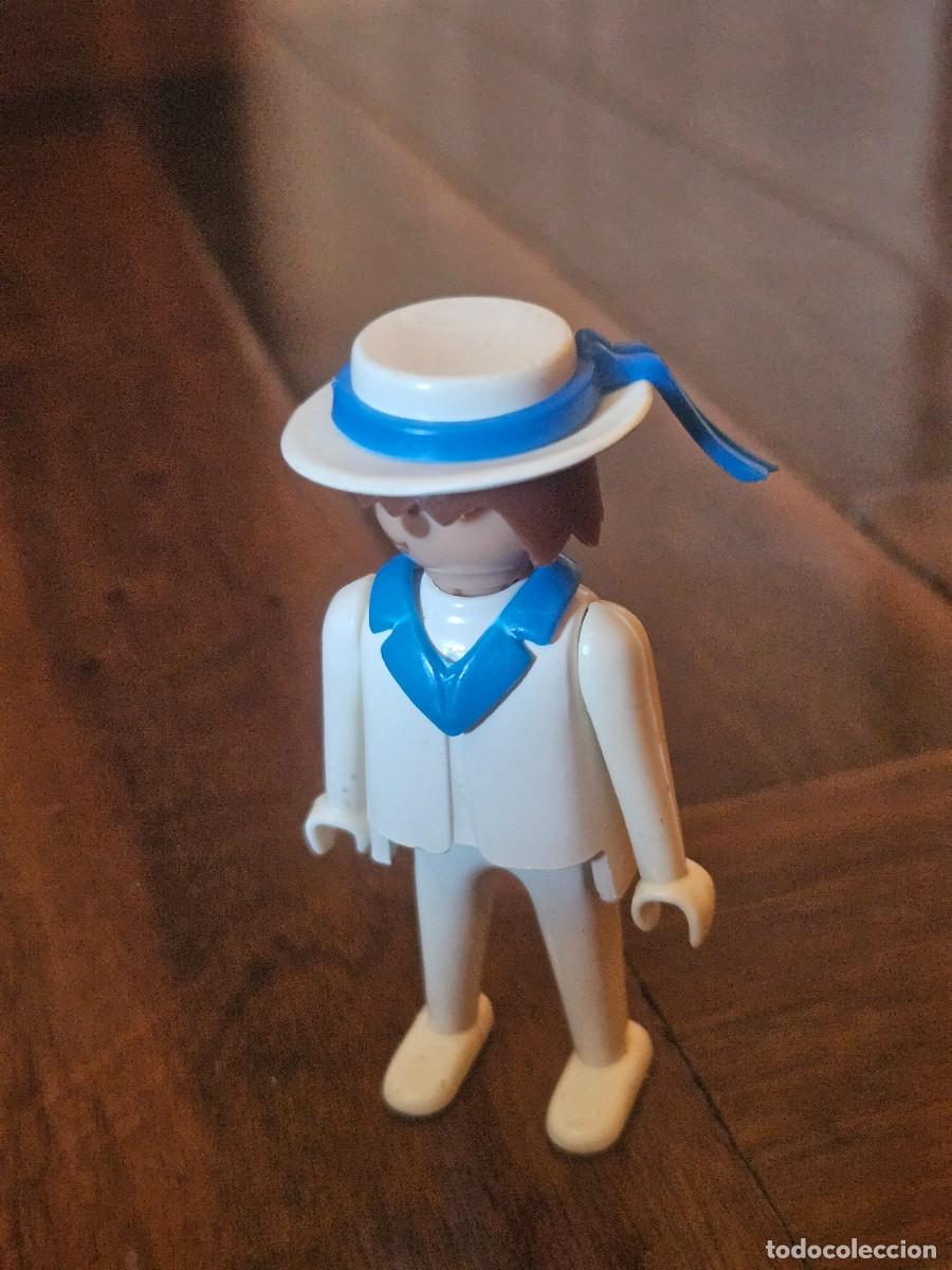 Playmobil: Playmobil - Ciclista hombre sombrero blanco lazo azul ala mediana solapa 3573 victoriano bicicleta