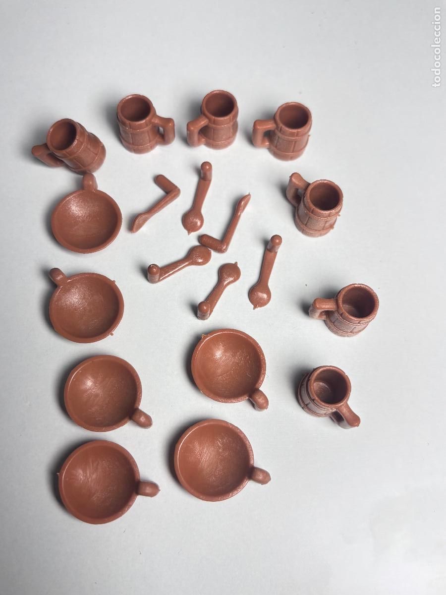 Playmobil: Playmobil lote plato taza cubierto marr&oacute;n medieval
