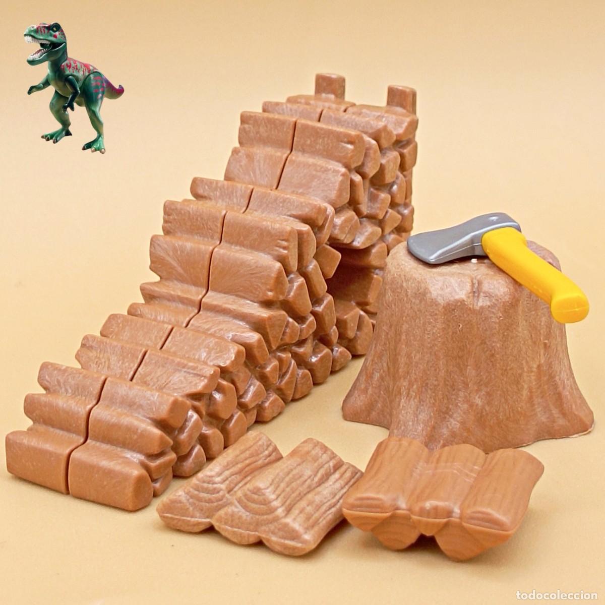 Playmobil: Playmobil conjunto le&ntilde;ador tocon madera hacha monton de le&ntilde;a caba&ntilde;a bosque carpintero herrero