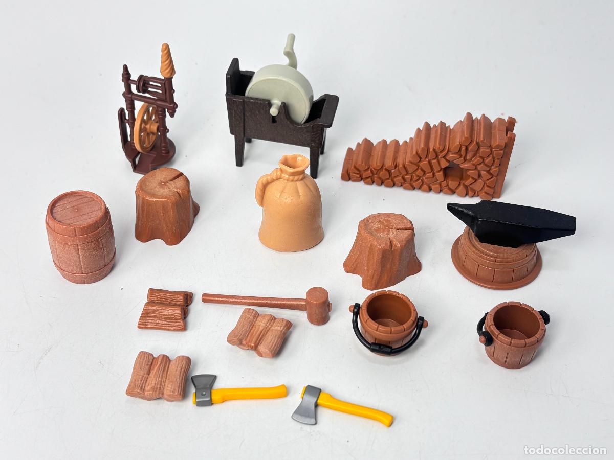 Playmobil: Playmobil lote tronco piedra afilar hilo saco yunque escenario bel&eacute;n