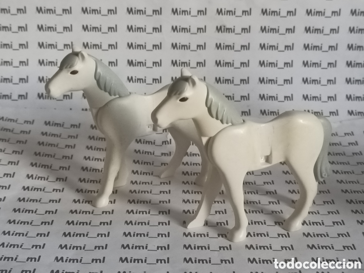 Playmobil: Playmobil 2 caballos color blanco segunda generaci&oacute;n animales western oeste medieval