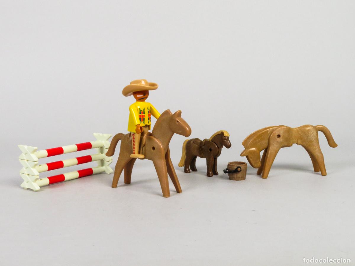 Playmobil: Playmobil 3 Caballos valla salto equitaci&oacute;n jinete a&ntilde;os 80