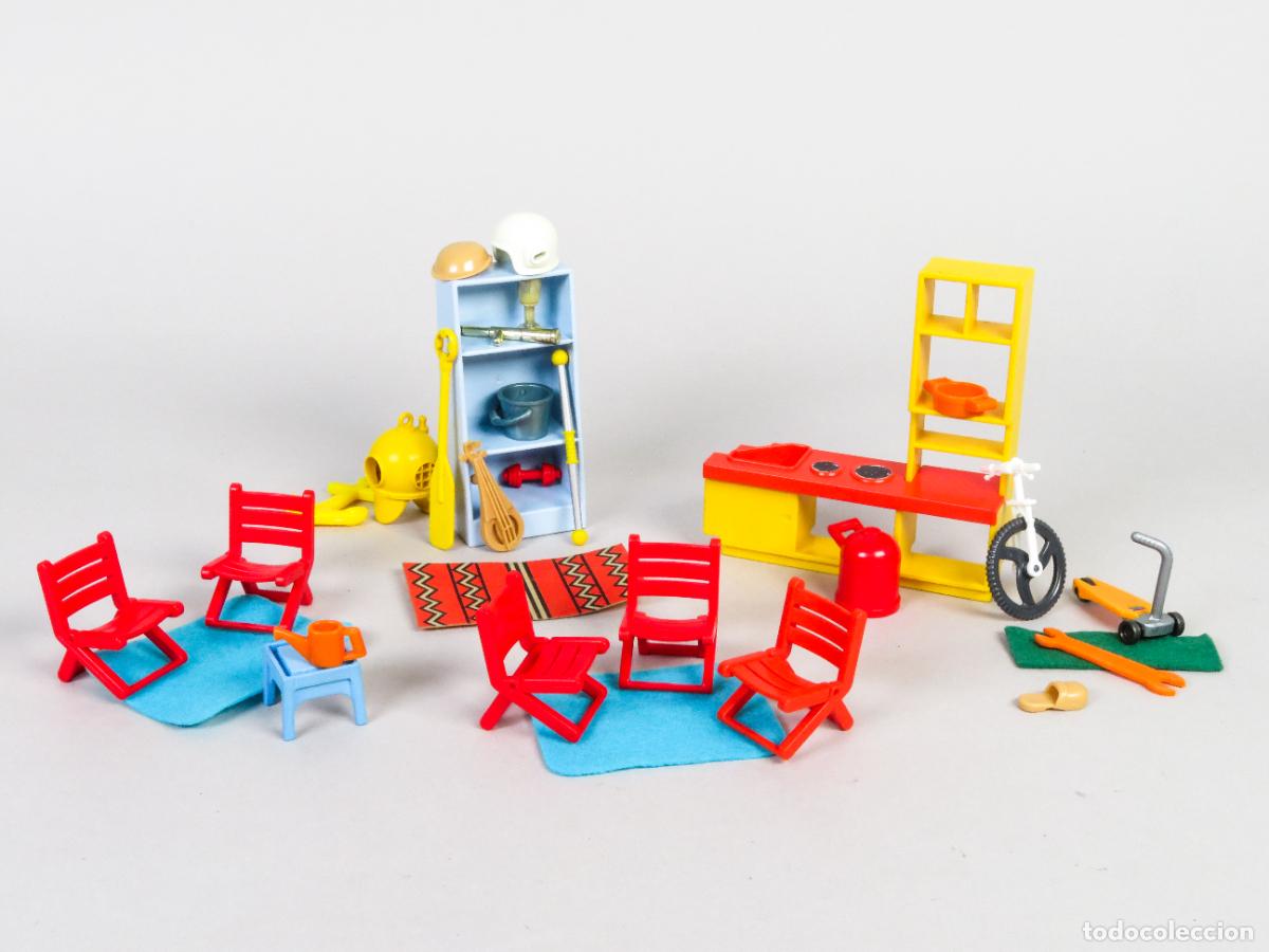 Playmobil: Playmobil complementos silla tijera estanteria catalejo casco alfombra escafandra remo cocina cubo