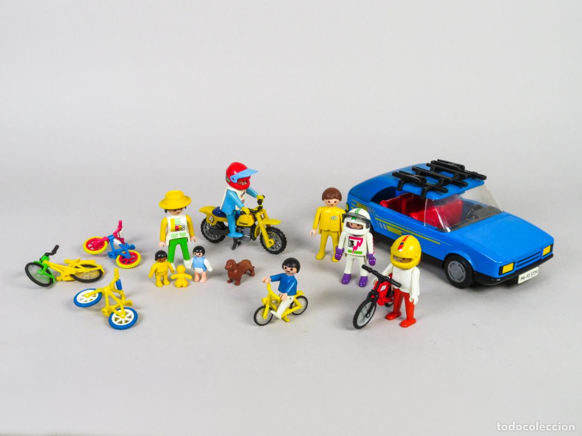 Playmobil: Playmobil coche azul 5 bicicleta moto 8 figuras perro salchicha y mu&ntilde;eca a&ntilde;os 80 - 90