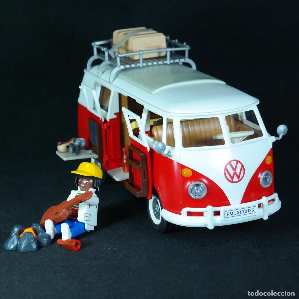 Playmobil: Playmobil Volkswagen T1 camping bus rojo con figura ☼