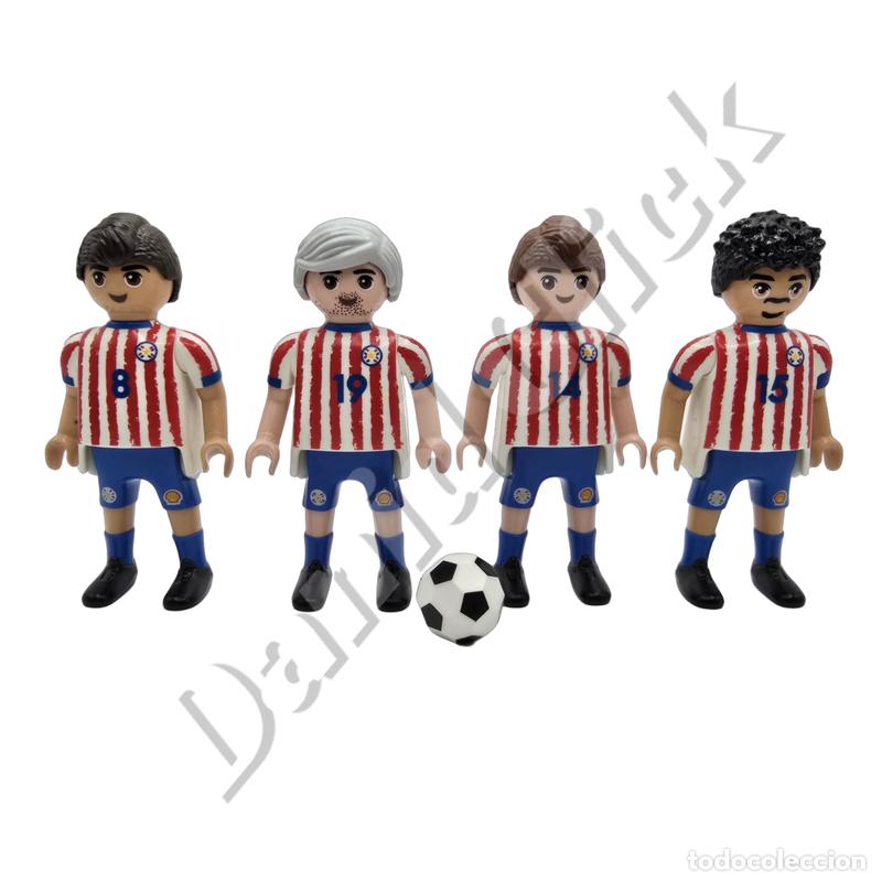 Playmobil: Playmobil Lote de 4 Figuras Futbolistas Selecci&oacute;n de Paraguay con Bal&oacute;n