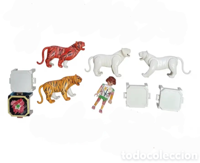 Playmobil: PLAYMOBIL SERIE COLOR LOTE 4 TIGRES + PEANAS + DOMADOR DE TIGRES 3646 TURBANTE BLANCO COLLAR LATIGO