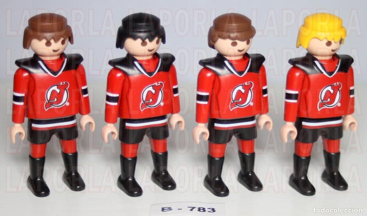 Playmobil: PLAYMOBIL 4 JUGADORES HOCKEY NHL NEW JERSEY DEVILS 9036 (B-783)