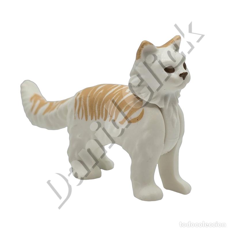 Playmobil: Playmobil Gato Persa Angora Pelo Largo Blanco Atigrado Mascota Veterinaria