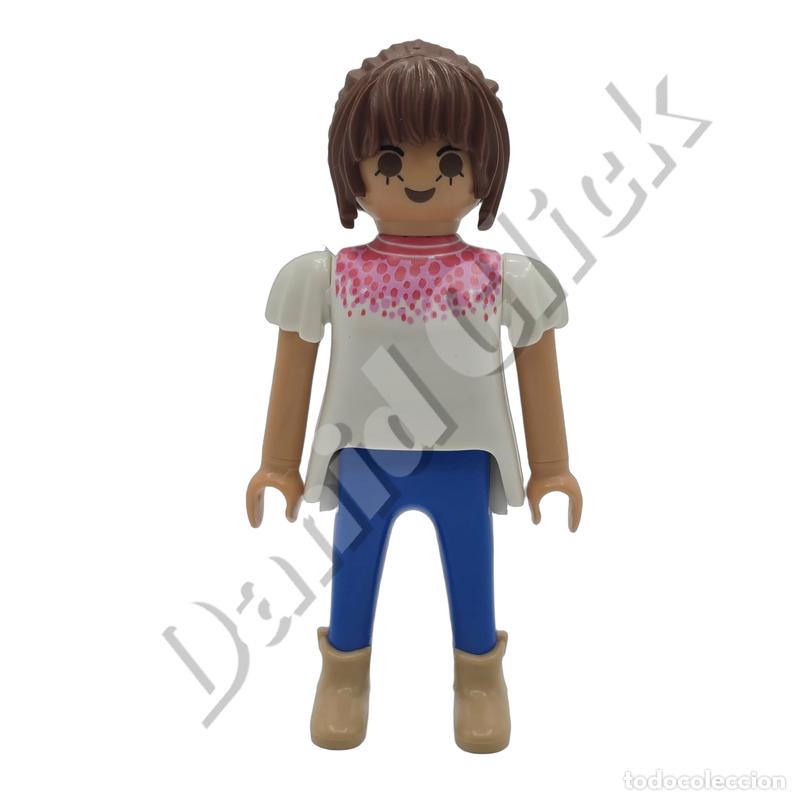 Playmobil: Playmobil Chica Blusa Flores Rosa Pantal&oacute;n Azul Botas Ciudad