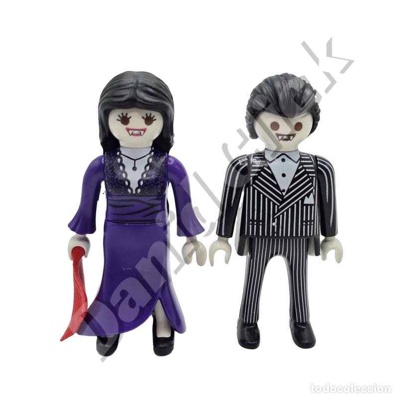 Playmobil: Playmobil Pareja Vampiros Dr&aacute;cula Vampiresa Vestido Morado Halloween Terror