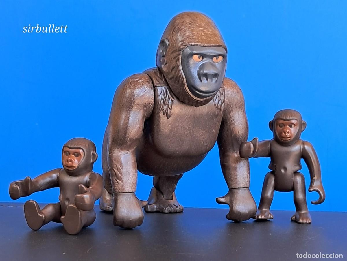Playmobil: Gorila de monta&ntilde;a con cr&iacute;as. Espalda plateada. Playmobil. Animales africanos.