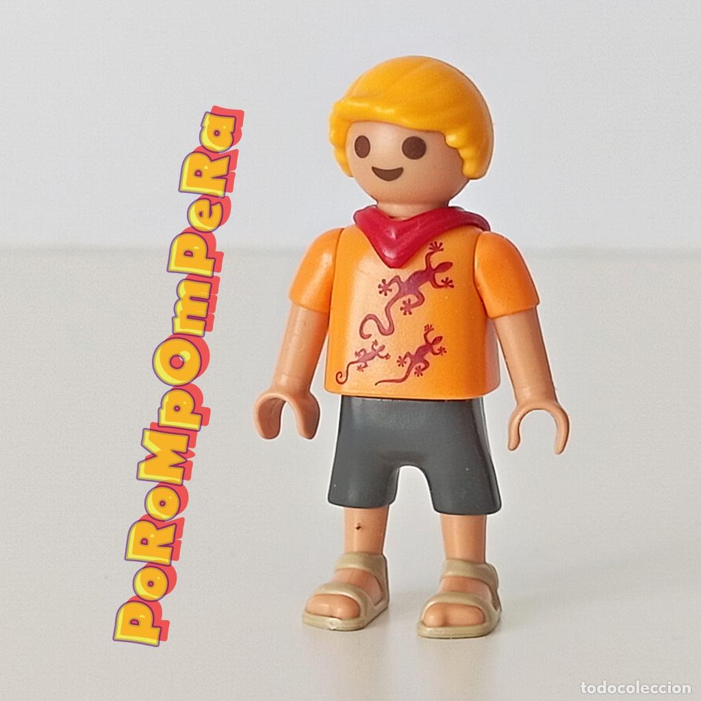 Playmobil: PLAYMOBIL figura ni&ntilde;o camiseta naranja lagartos CUSTOM/COMPLETAR infantil O4
