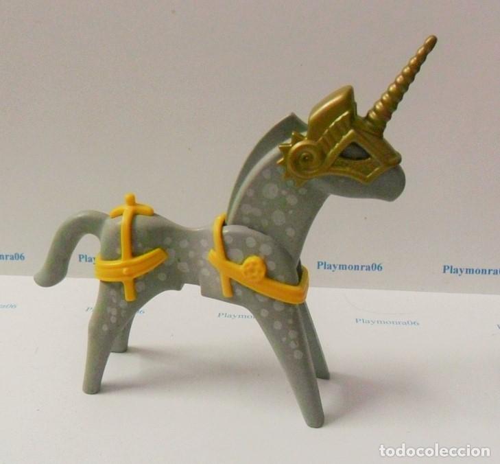 Playmobil: PLAYMOBIL P103 CABALLO GRIS PINTO 1&ordf; EPOCA CON MONTURA Y ARNES MEDIEVAL CASCO UNICORNIO
