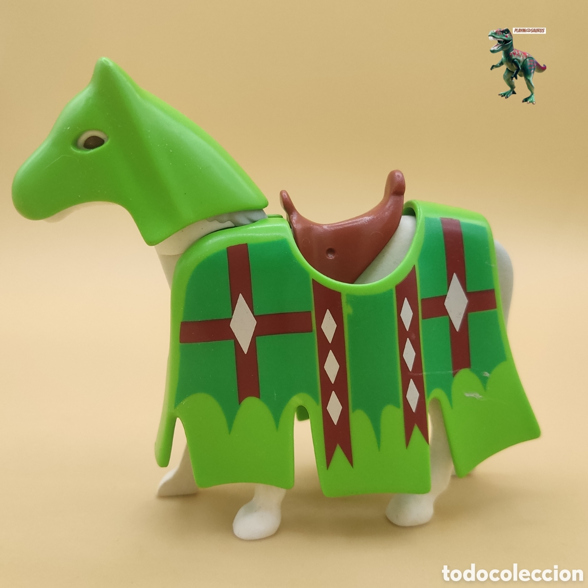 Playmobil: Playmobil caballo de batalla caballero medieval gualdrapa faldon casco verde armadura 3287