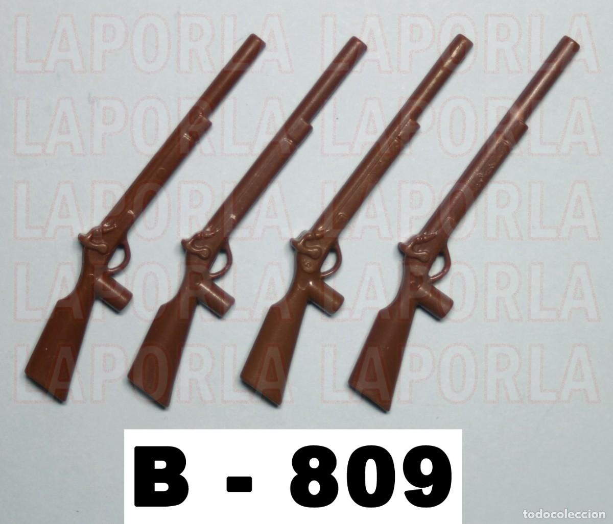 Playmobil: PLAYMOBIL 4 RIFLES CA&Ntilde;&Oacute;N LARGO - NORDISTAS SUDISTAS OESTE ESCOPETA VAQUERO (B-809)