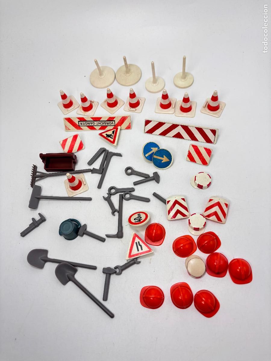 Playmobil: Playmobil lote cono valla casco herramienta obra