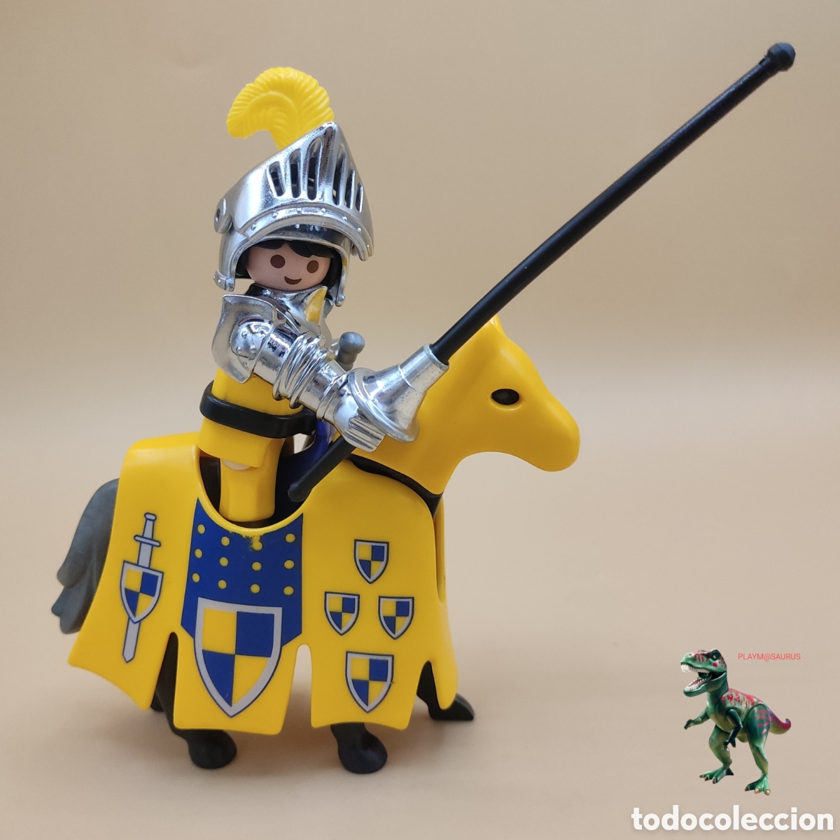 Playmobil: Playmobil caballo de batalla caballero medieval torneo justa lanza soldado cromado 4153