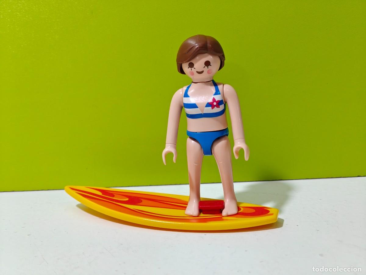 Playmobil: playmobil figura mujer surfista en tabla de surf, playa, vacaciones, deportes, city.,..
