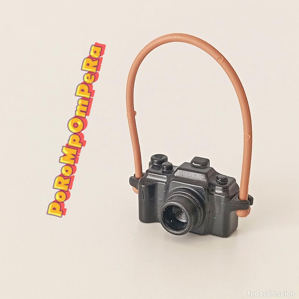 Playmobil: PLAYMOBIL c&aacute;mara fotogr&aacute;fica negra con correa de goma marr&oacute;n fot&oacute;grafo fotos M9