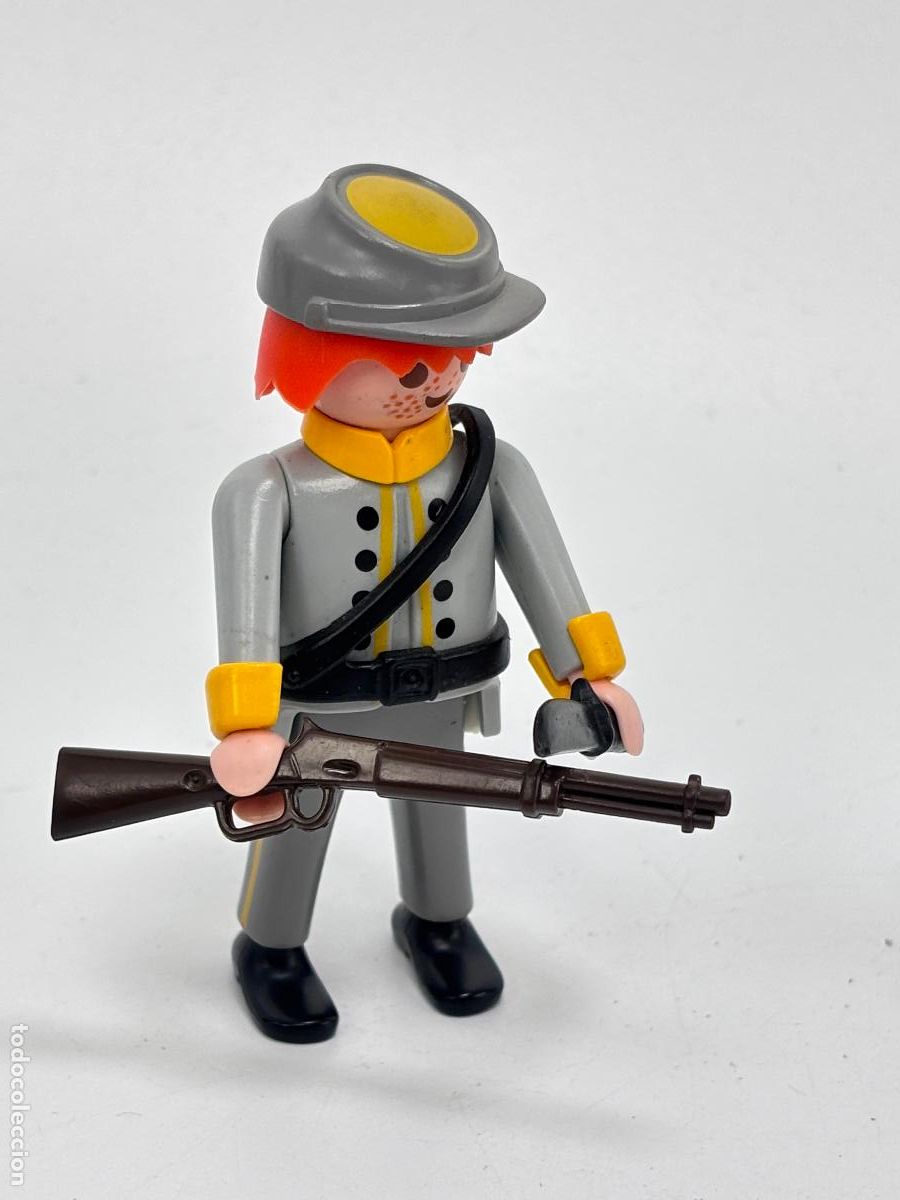 Playmobil: PLAYMOBIL FIGURA soldado artiller&iacute;a SUDISTA CON rifle OESTE