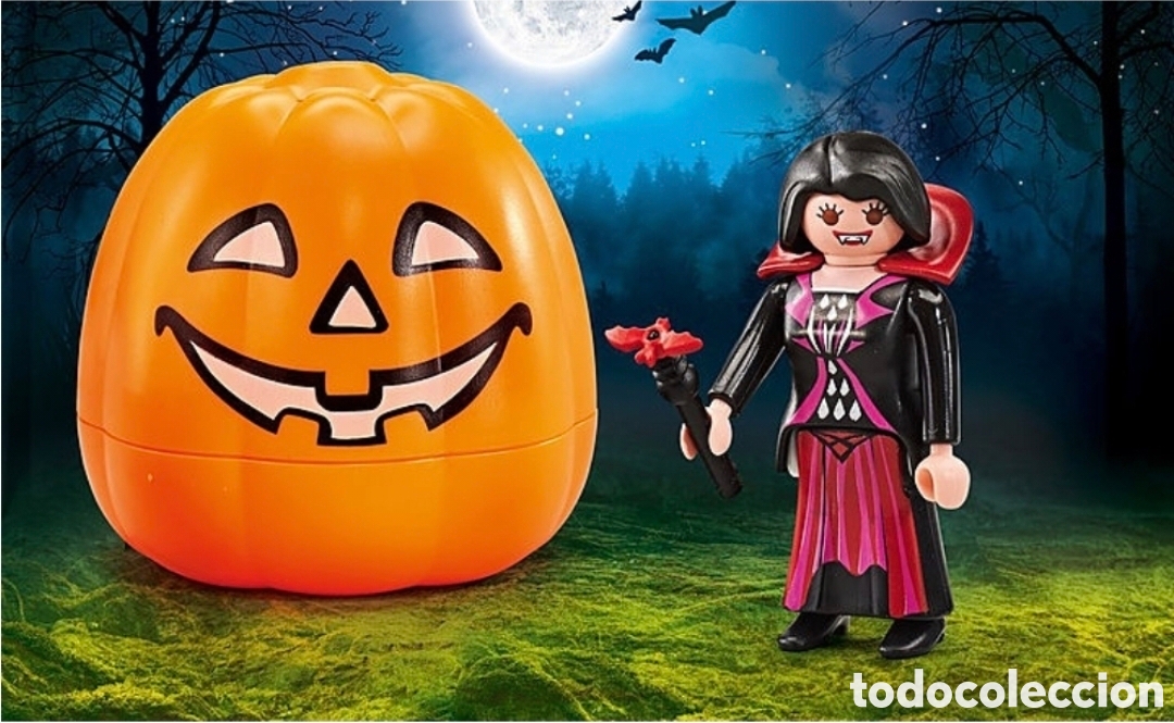 Playmobil: Playmobil calabaza Halloween con chica Dr&aacute;cula vampiro vampiresa Ref 9895 en bolsa original sellada