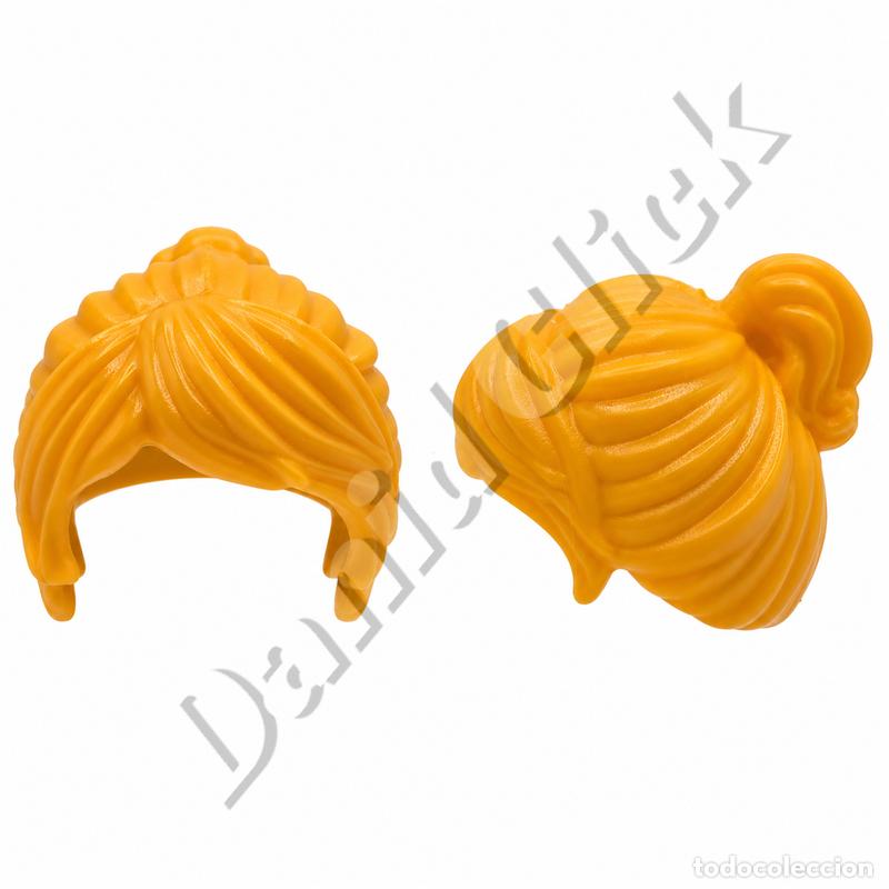 Playmobil: Playmobil Peluca Mujer Rubia con Mo&ntilde;o Figura Femenina Repuesto Custom