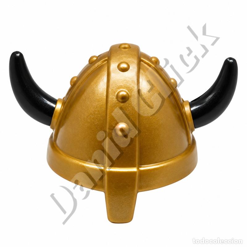 Playmobil: Playmobil Casco Vikingo Oro Cuernos Negros Guerrero Repuesto Custom