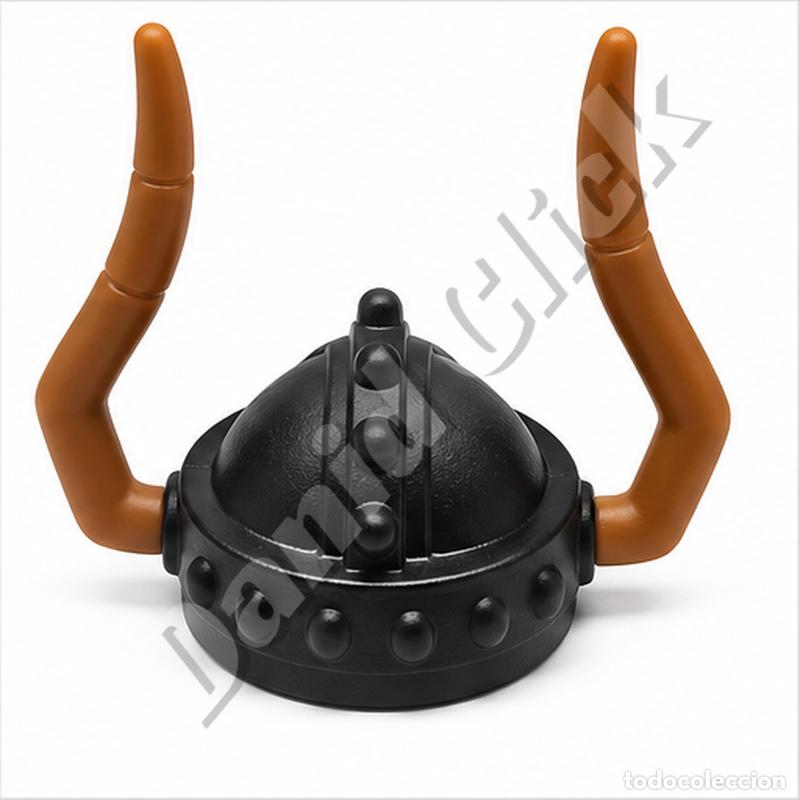 Playmobil: Playmobil Casco Vikingo Gris Antracita Cuernos Marrones Guerrero B&aacute;rbaro Repuesto Custom