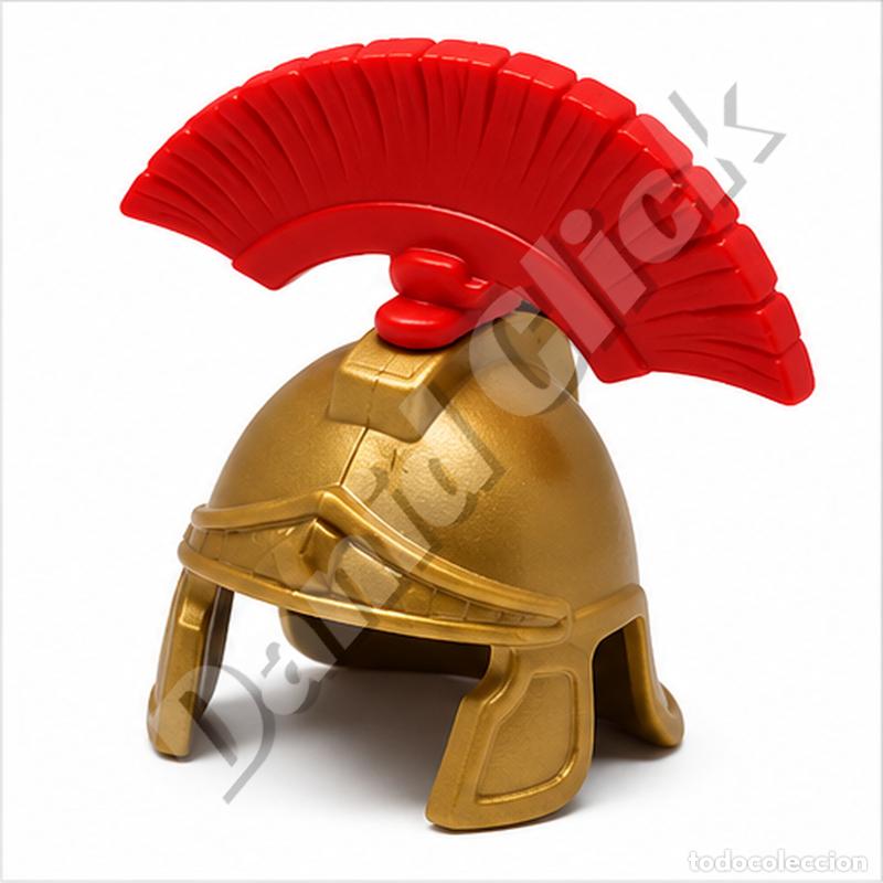 Playmobil: Playmobil Casco Romano Dorado con Cresta de Centuri&oacute;n Roja Legionario Centuri&oacute;n Repuesto Custom