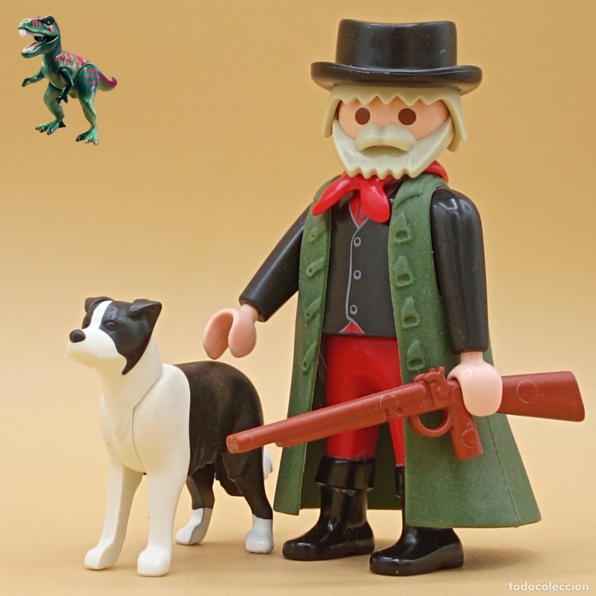 Playmobil: Playmobil figura cazador victoriano trampero rastreador perro de presa caceria oeste western