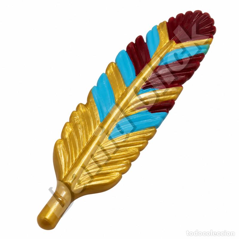 Playmobil: Playmobil Pluma Indio Multicolor Dorada Azul Roja Penacho Tocado Jefe Guerrero Nativo Americano West