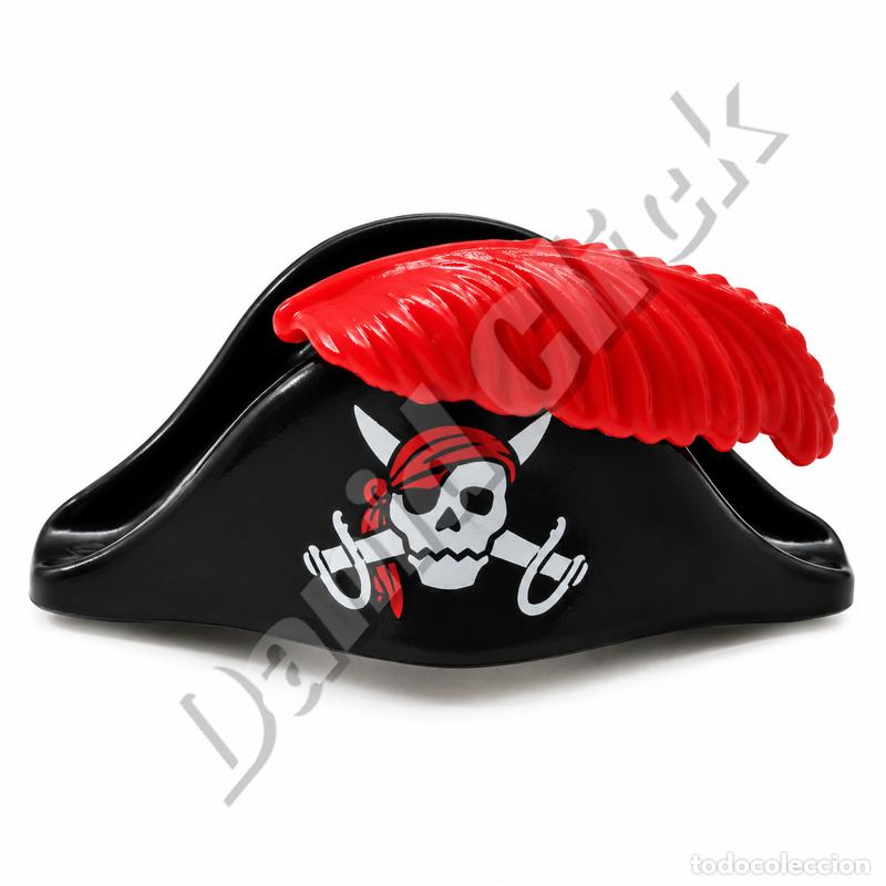 Playmobil: Playmobil Sombrero Pirata Negro Calavera Pluma Roja Bicornio Dos Picos Capit&aacute;n Corsario