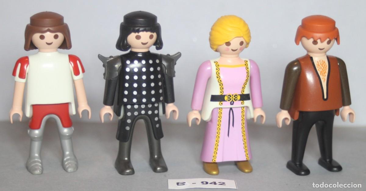 Playmobil: PLAYMOBIL 4 FIGURAS MEDIEVALES - CABALLERO SOLDADO VASALLO DAMA DONCELLA (B-942)