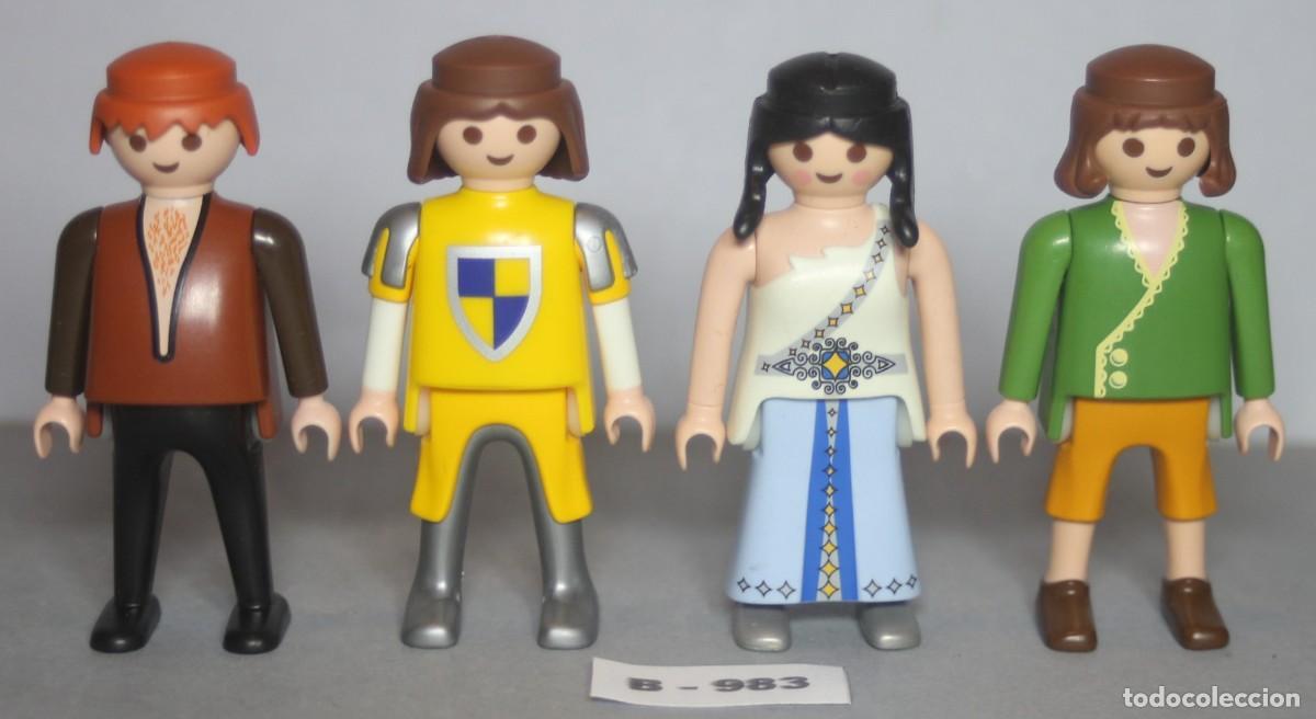 Playmobil: PLAYMOBIL 4 FIGURAS MEDIEVALES CABALLERO VASALLO DONCELLA SIERVO PAJE NOBLE (B-983)