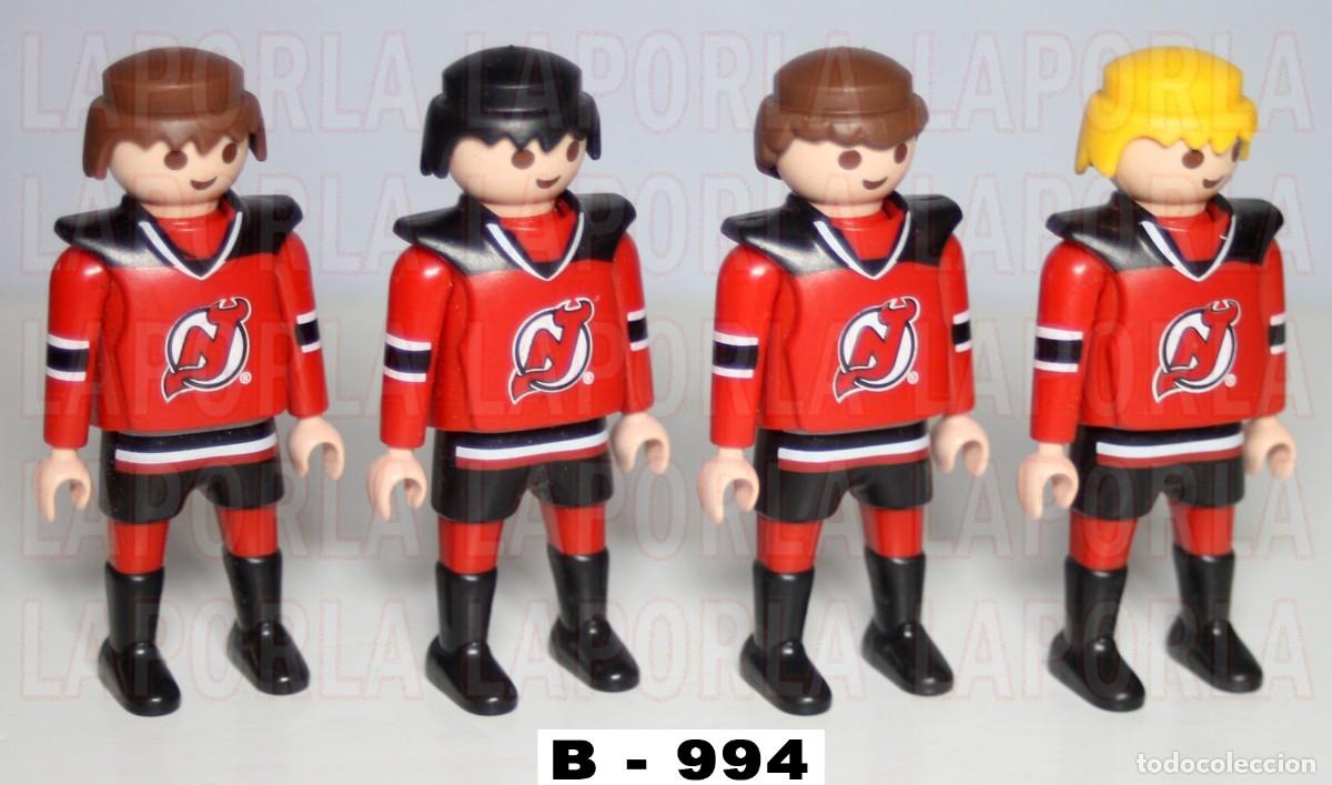 Playmobil: PLAYMOBIL 4 JUGADORES HOCKEY NHL NEW JERSEY DEVILS 9036 (B-994)