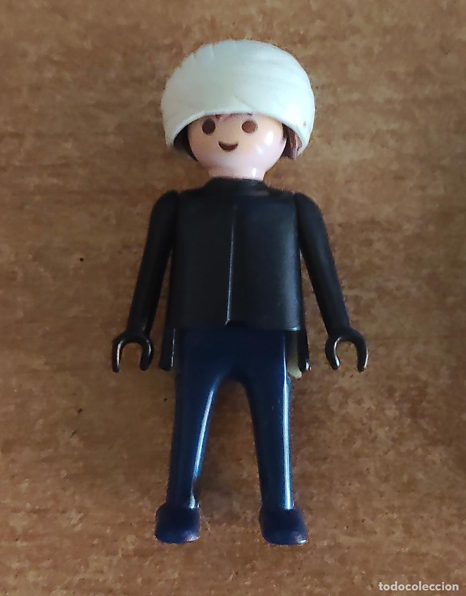 Playmobil: Playmobil figura azul y negro accidentado - vendaje en la cabaeza -geobra 1974 - primera generacio