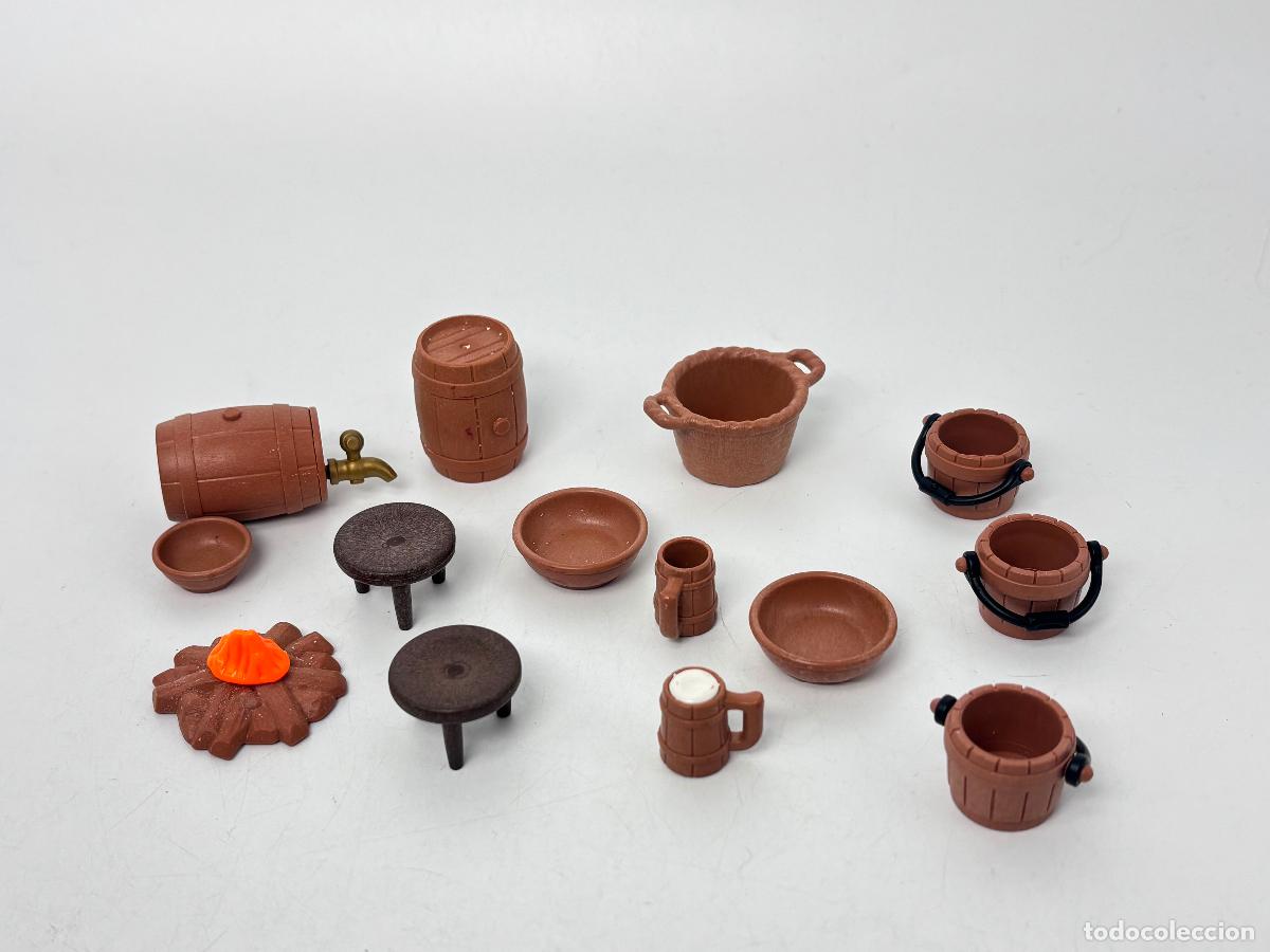 Playmobil: Playmobil lote cubo barril fuego taburete cuenco