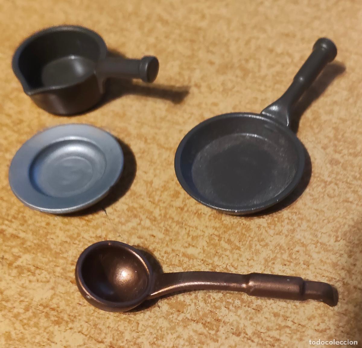 Playmobil: playmobil lote paella plato cazo cazoleta cuchar&oacute;n olla medieval cobre cocina