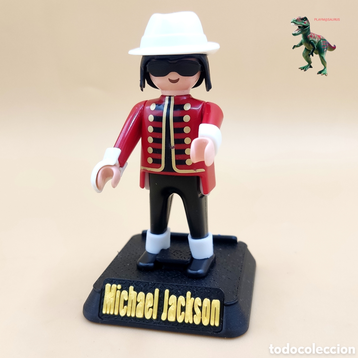 Playmobil: Playmobil figura Michael Jackson cantante Rey del pop traje rojo custom musico + peana 3D
