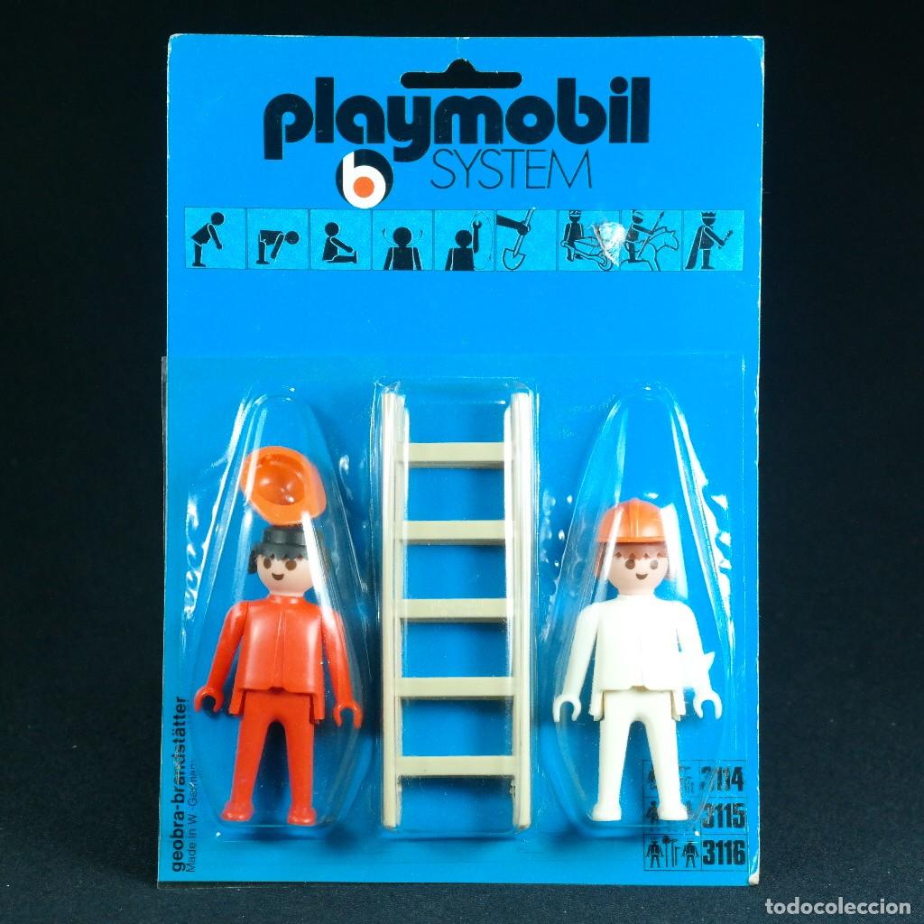 Playmobil: Playmobil 3115 en blister, trabajadores con escaleras, primera edici&oacute;n a&ntilde;o 1974 ☼